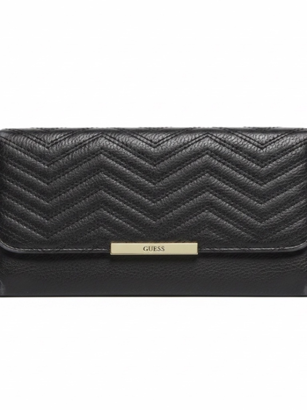GUESS Cleopatra Black Chevron Quilted Faux Leather Flap Clutch Wallet Bag